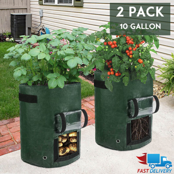 2Pcs 10 Gallon Grow Bags NonWoven Pots Garden Vegetable Planting Bags For Potato