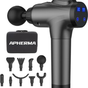 APHERMA Massage Gun, Muscle Massage Gun for Athletes Handheld Electric Deep Tissue Back Massager, Percussion Massage Device for Pain Relief with 30 Speed Levels 9 Heads