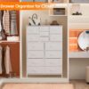 Furnulem Tall 15 Drawer Dresser for Bedroom, White Dresser with Large Capacity, Storage Organizer Chest of Drawer for Nursery, Closet, Living Room, Fabric Bins, Wood Top Furniture (White) - Image 5