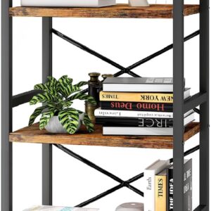 Bookshelf, 3 Tier Industrial Bookcase, Metal Small Bookcase, Rustic Etagere Book Shelf Storage Organizer for Living Room, Bedroom, and Home Office(Rustic Brown) Patent Pending D29873033