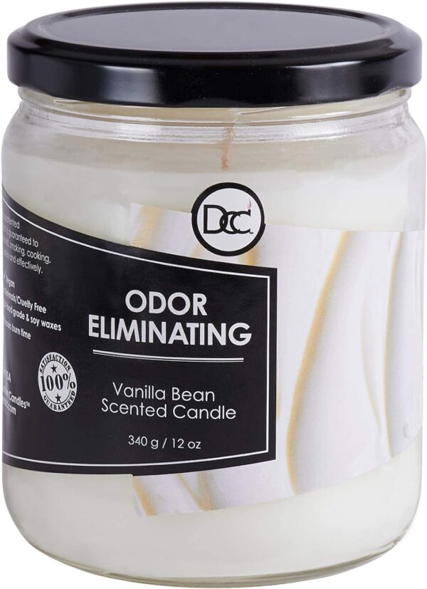 Vanilla Bean Odor Eliminating Highly Fragranced Candle - Eliminates 95% of Pet, Smoke, Food, and Other Smells Quickly - Up to 80 Hour Burn time - 12 Ounce Premium Soy Blend