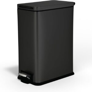 Home Zone Living 8 Gallon Kitchen Trash Can, Stainless Steel, Step Pedal, 30 Liter, Black