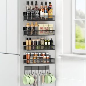 Housmile Magnetic Spice Rack, Magnetic Spice Racks for Refrigerator 5 Pack Moveable, Metal Pantry Organization and Storage, Heavy-Duty Back of Door Spice Rack for Kitchen, Black