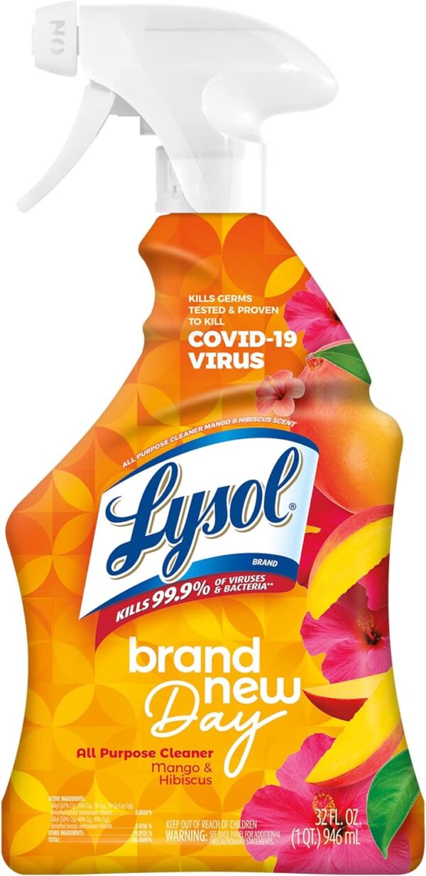 Lysol All-Purpose Cleaner, Sanitizing and Disinfecting Spray, To Clean and Deodorize, Mango & Hibiscus Scent, 32oz