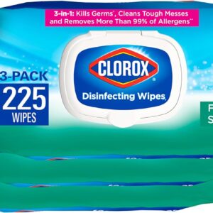 Clorox Disinfecting Wipes, Bleach Free Cleaning Wipes, Household Essentials, Fresh Scent, Moisture Seal Lid, 75 Wipes, Pack of 3 (New Packaging)