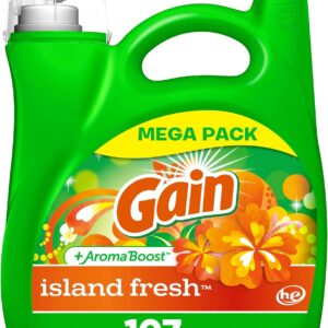 Gain + Aroma Boost Laundry Detergent Liquid Soap, Island Fresh Scent, 107 Loads, 154 Fl Oz, He Compatible