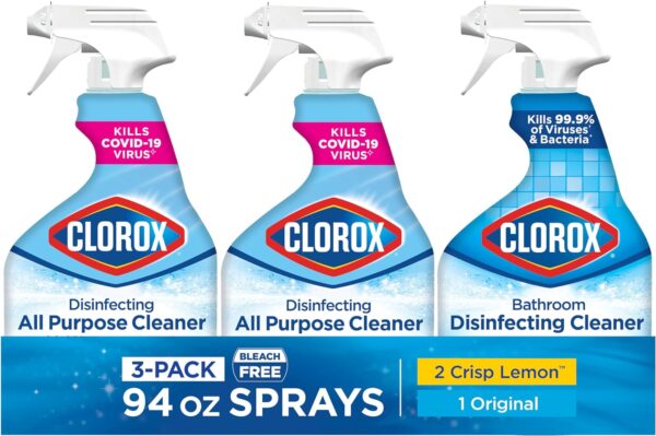 Clorox Disinfecting All-Purpose Cleaner 32 Oz and Disinfecting Bathroom Cleaner, Household Essentials, 30 Oz, Pack of 3