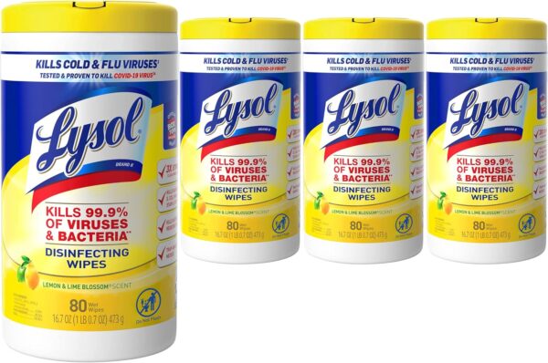 Lysol Disinfectant Wipes, Multi-Surface Antibacterial Cleaning Wipes, For Disinfecting and Cleaning, Lemon and Lime Blossom, 80 Count (Pack of 4)(Packaging may vary)