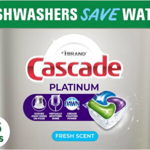 Cascade Platinum Dishwasher Pods, ActionPacs Dishwasher Detergent with Dishwasher Cleaner Action, Fresh Scent, 36 count(Packaging May Vary)