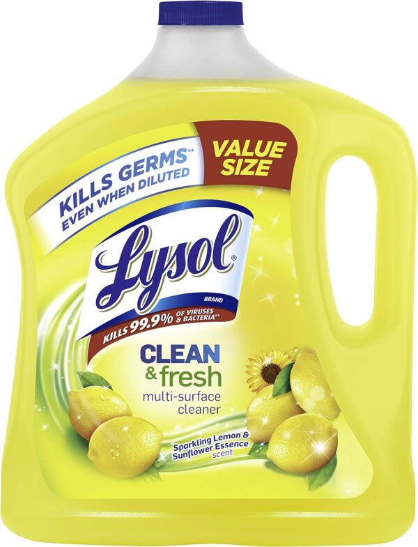 Lysol Multi-Surface Cleaner, Sanitizing and Disinfecting Pour, to Clean and Deodorize, Sparkling Lemon and Sunflower Essence, 90 Fl Oz