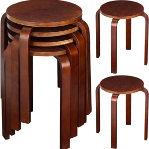 4 Pcs Bentwood Stool Bentwood Stackable Stools Wood Stools Stackable Stool Chairs Bentwood Seat for Dinning, Kitchen, Home, Garden, Living Classroom