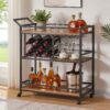 FATORRI Bar Cart for The Home, Industrial Rolling Wine Cart and Liquor Serving Carts on Wheels, Rustic Beverage Cart and Drink Trolley with Wine Rack and Glasses Holder (Rustic Oak) - Image 2