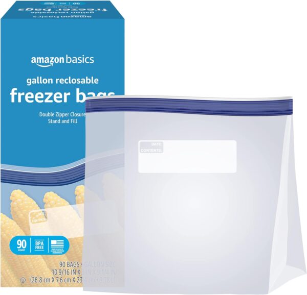 Amazon Basics Freezer Gallon Bags, 90 Count (Previously Solimo)