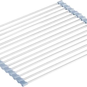 Seropy Roll Up Dish Drying Rack, Over The Sink Dish Drying Rack Kitchen Rolling Dish Drainer, Foldable Sink Rack Mat Stainless Steel Wire Dish Drying Rack for Kitchen Sink Counter Storage 17.5x11.8