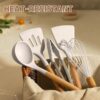 Umite Chef Kitchen Cooking Utensils Set, 33 pcs Non-Stick Silicone Cooking Kitchen Utensils Spatula Set with Holder, Wooden Handle Silicone Kitchen Gadgets Utensil Set (Khaki) - Image 2