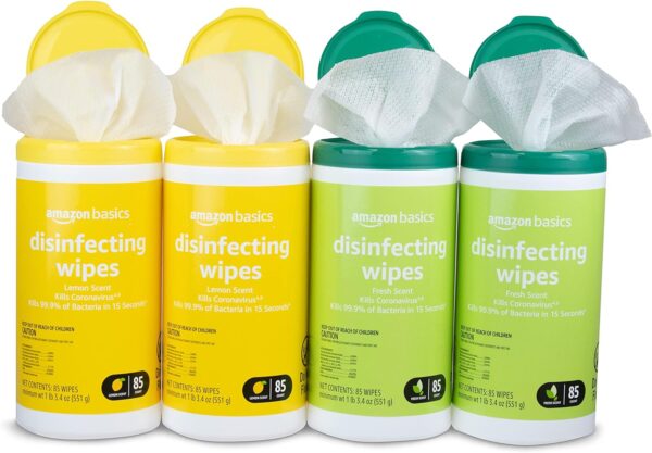 Amazon Basics Disinfecting Wipes, Lemon & Fresh Scent, Sanitizes/Cleans/Disinfects/Deodorizes, 340 Count (4 Packs of 85)