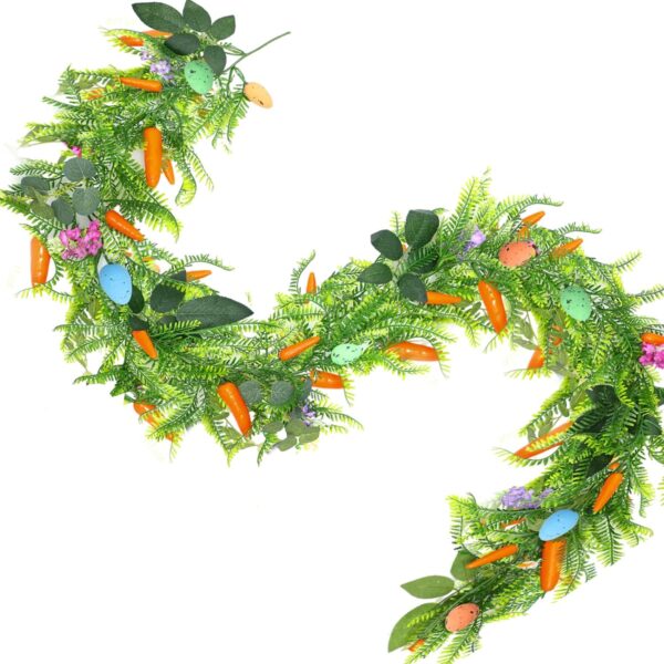 4 Pcs 6.56 ft Artificial Easter Garland with Easter Eggs and Carrots Spring Floral Easter Decor Easter Egg Garland for Mantle Home Kitchen Fireplace Indoor Outdoor Holiday Easter Party Decor