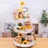 Sunflower Decor - Tiered Tray Decor Farmhouse Sunflower Kitchen Decor - Sunflower Gnomes Decorations - Wooden Signs for Home Table Fireplace (Not Included Tray) - Image 3